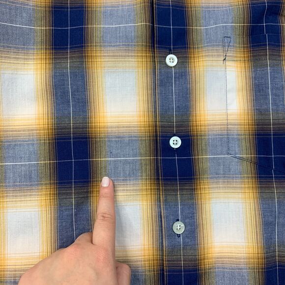 RVCA Shirt Mens S Small Yellow Blue Plaid Button Up Short Sleeve Drop Cut Pocket - Picture 9 of 12